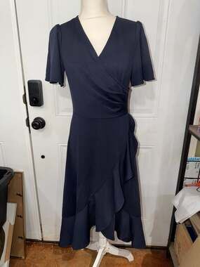 Muadress  Short Sleeve V-Neck Ruffle Faux Wrap Midi Dress